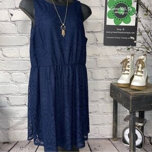 Tacera Navy Lace Midi Dress